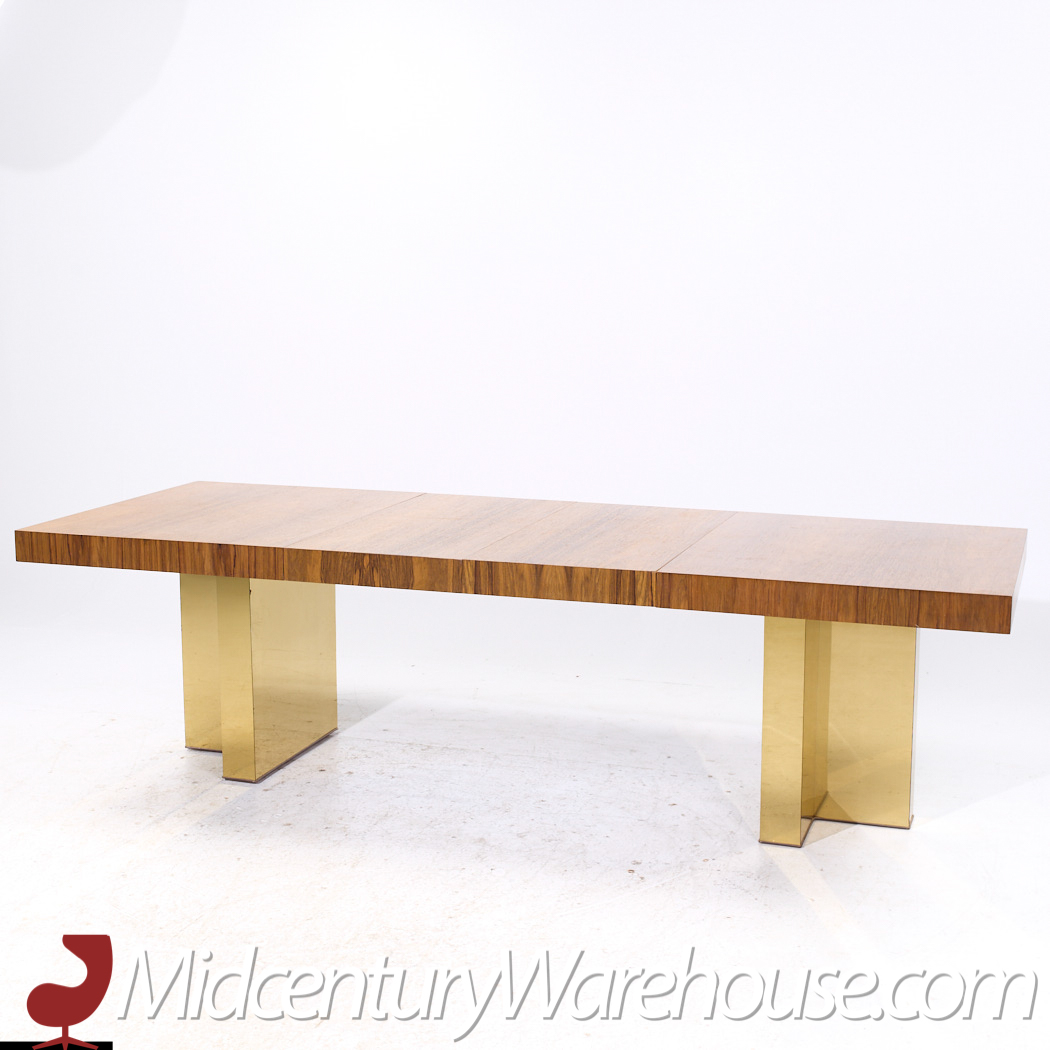 Milo Baughman for Thayer Coggin Mid Century Brass and Rosewood Expanding Dining Table with 2 Leaves