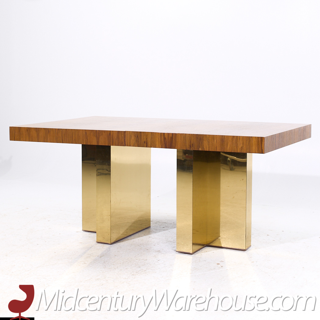 Milo Baughman for Thayer Coggin Mid Century Brass and Rosewood Expanding Dining Table with 2 Leaves