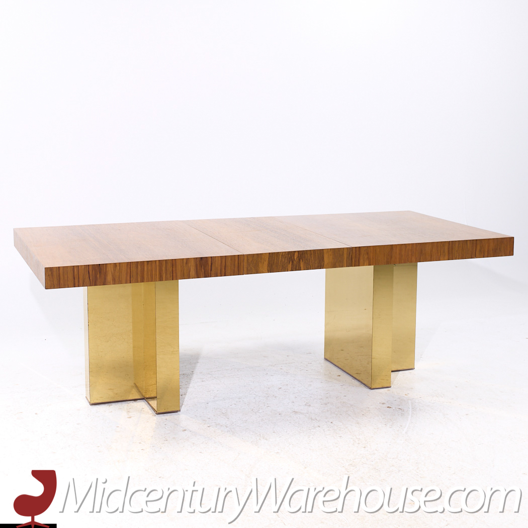 Milo Baughman for Thayer Coggin Mid Century Brass and Rosewood Expanding Dining Table with 2 Leaves