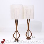 Modeline Mid Century Sculptural Walnut and Brass Table Lamps - Pair