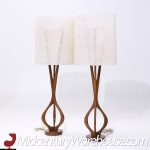 Modeline Mid Century Sculptural Walnut and Brass Table Lamps - Pair