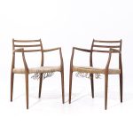 Niels Moller Model 62 Mid Century Danish Teak Captains Chairs - Pair