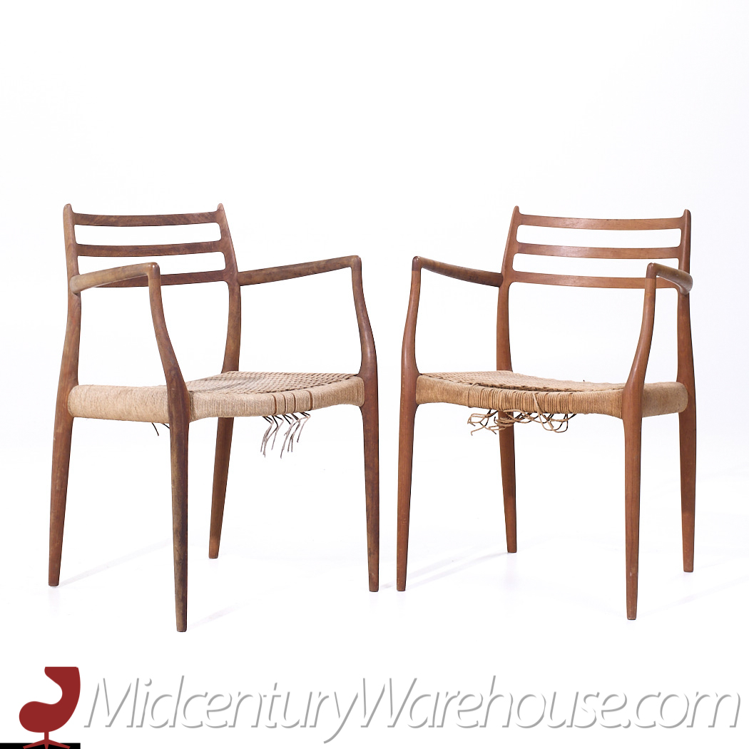 Niels Moller Model 62 Mid Century Danish Teak Captains Chairs - Pair