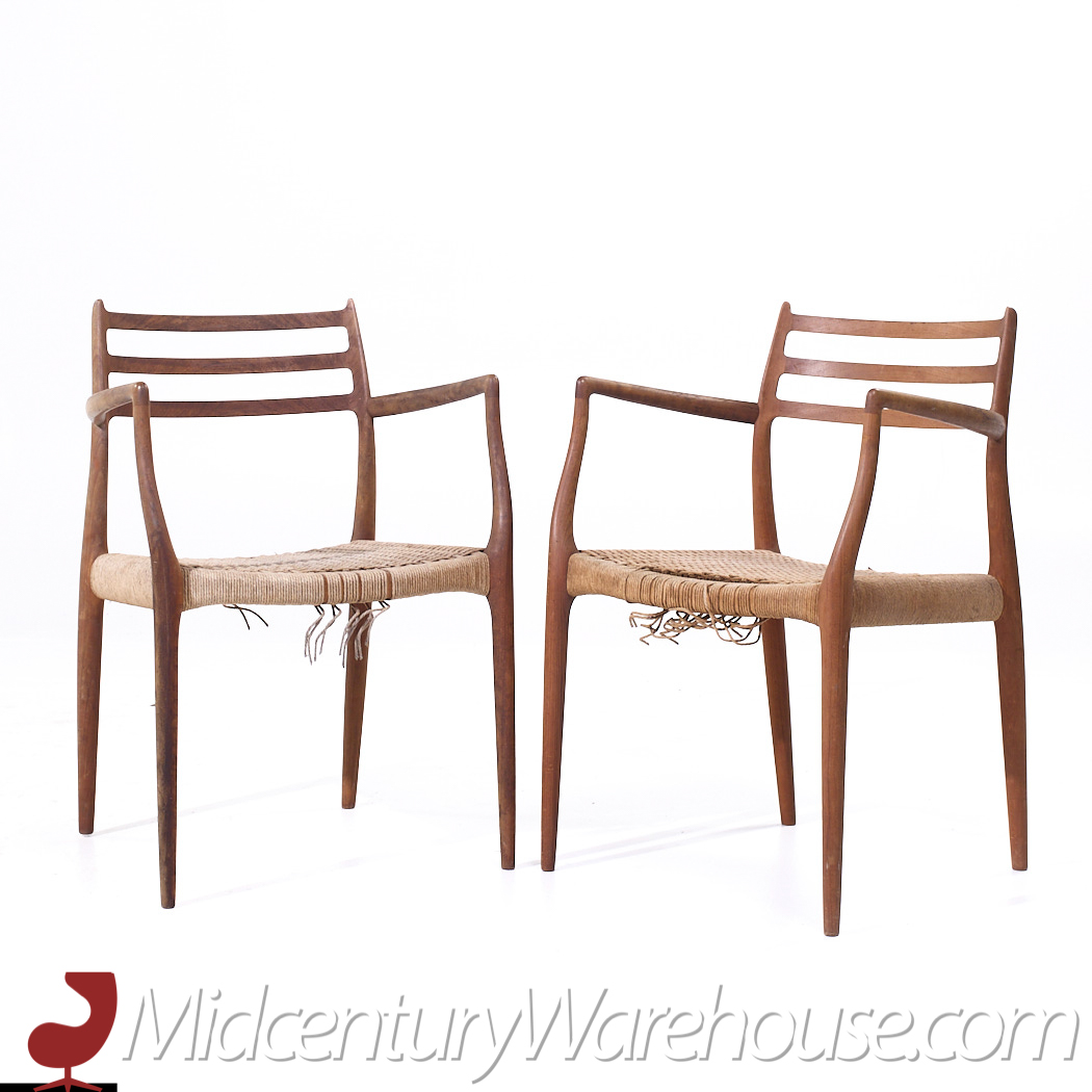 Niels Moller Model 62 Mid Century Danish Teak Captains Chairs - Pair