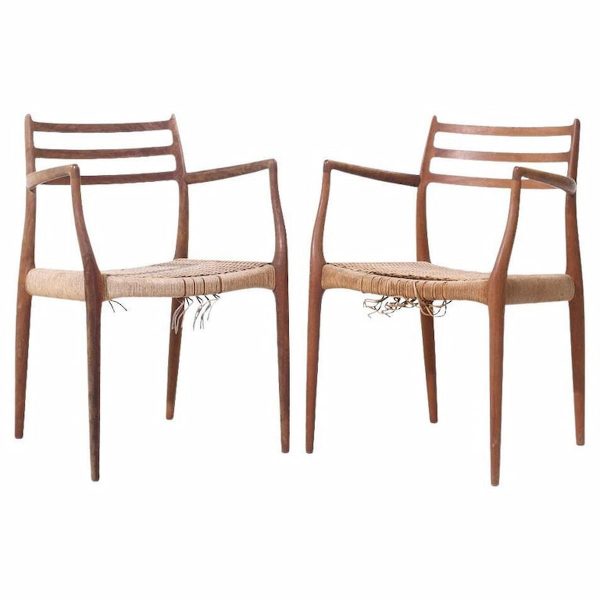 niels moller model 62 mid century danish teak captains chairs - pair