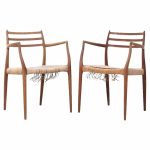 Niels Moller Model 62 Mid Century Danish Teak Captains Chairs - Pair