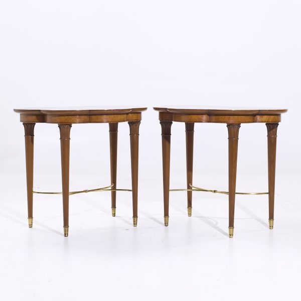 Tommi Parzinger for Charak Mid Century Brass and Mahogany Side End Tables - Pair