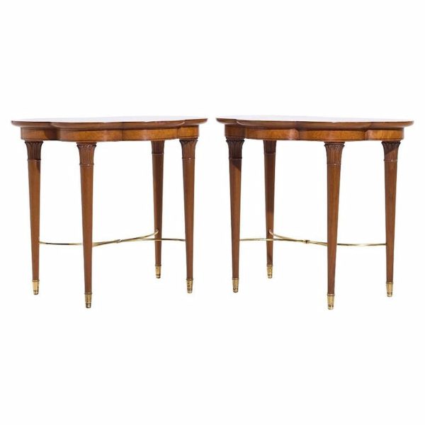 Tommi Parzinger for Charak Mid Century Brass and Mahogany Side End Tables - Pair