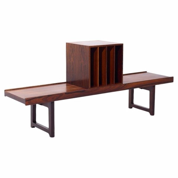 Torbjørn Afdal for Bruksbo Mid Century Rosewood Krobo Bench with Lp Holder