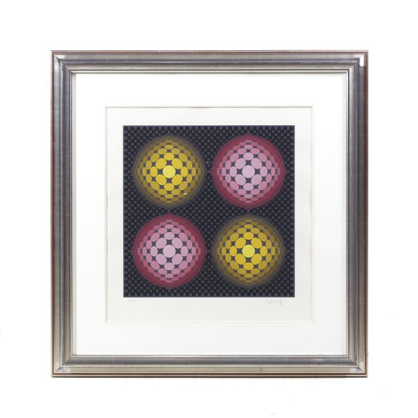 victor vasarely mid century framed serigraph