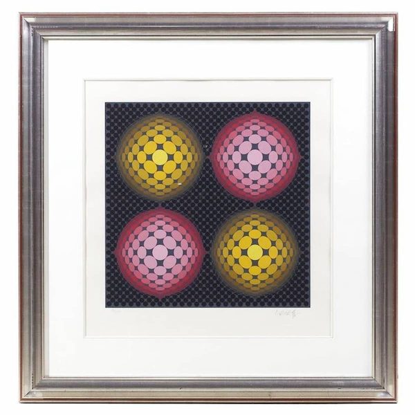 victor vasarely mid century framed serigraph