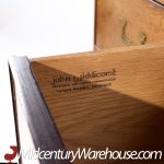 John Widdicomb Campaign Mid Century Burlwood and Brass Highboy Dresser