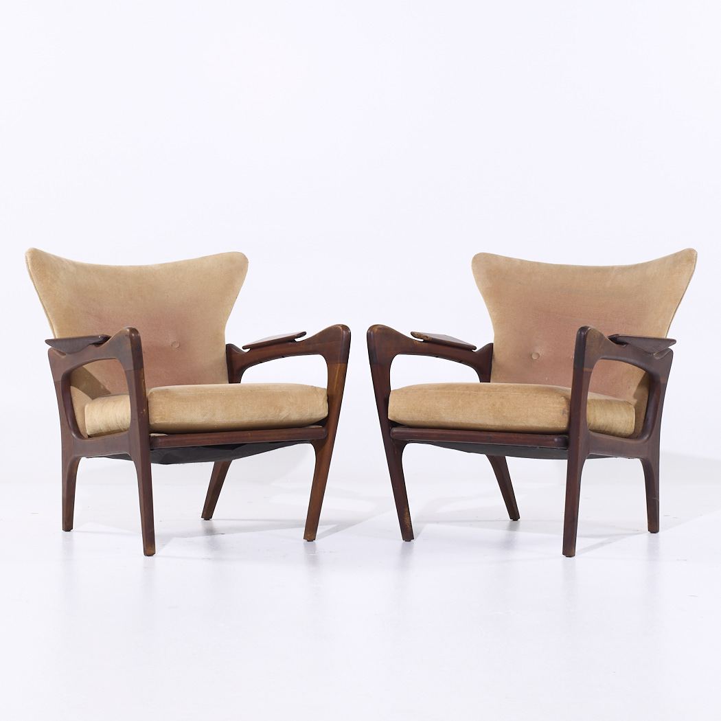 Adrian Pearsall for Craft Associates 2291-c Mid Century Walnut Lounge Chair - Pair