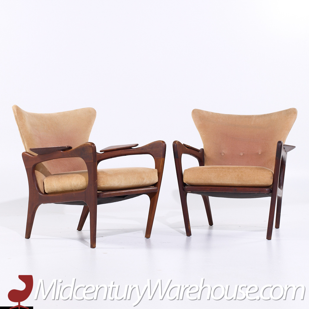 Adrian Pearsall for Craft Associates 2291-c Mid Century Walnut Lounge Chair - Pair