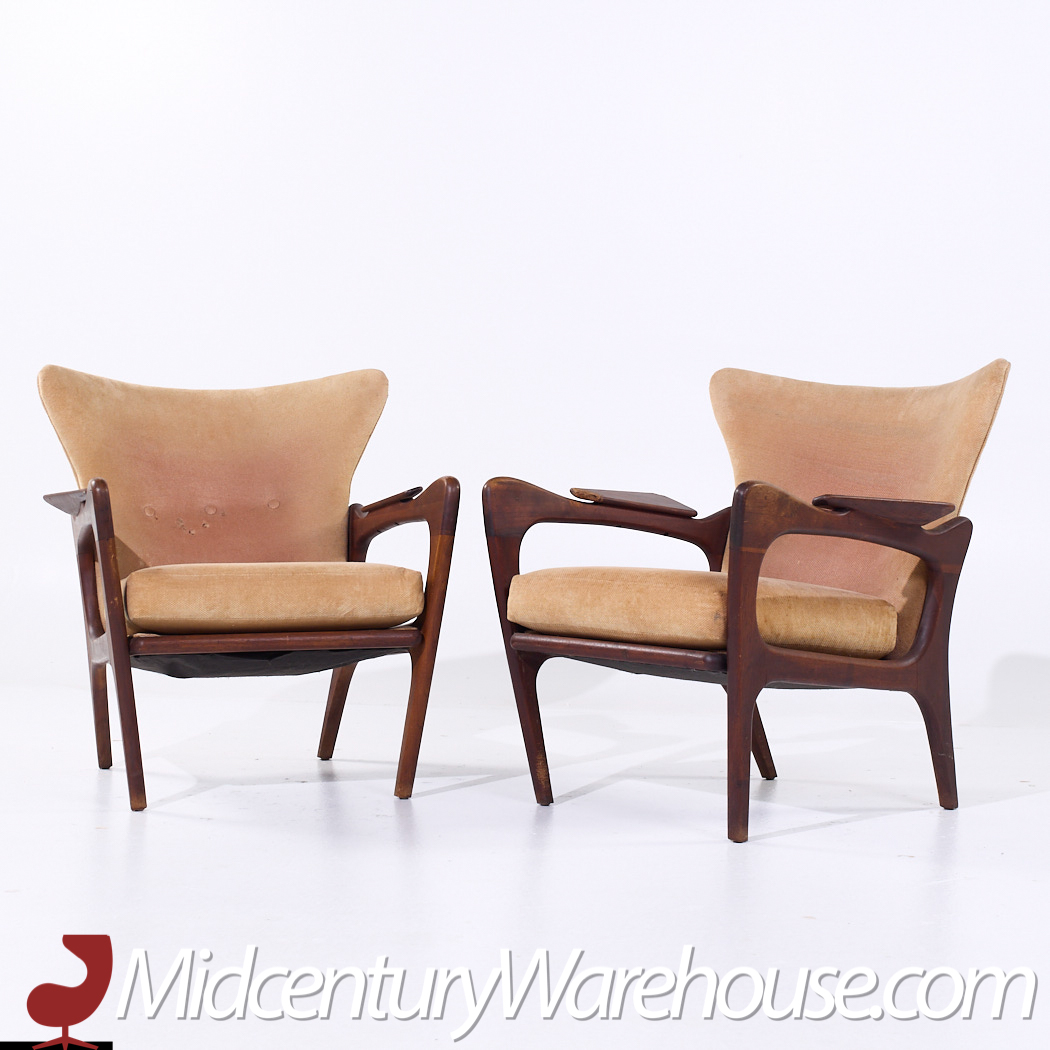 Adrian Pearsall for Craft Associates 2291-c Mid Century Walnut Lounge Chair - Pair