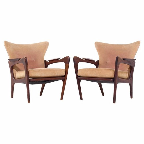 adrian pearsall for craft associates 2291-c mid century walnut lounge chair - pair