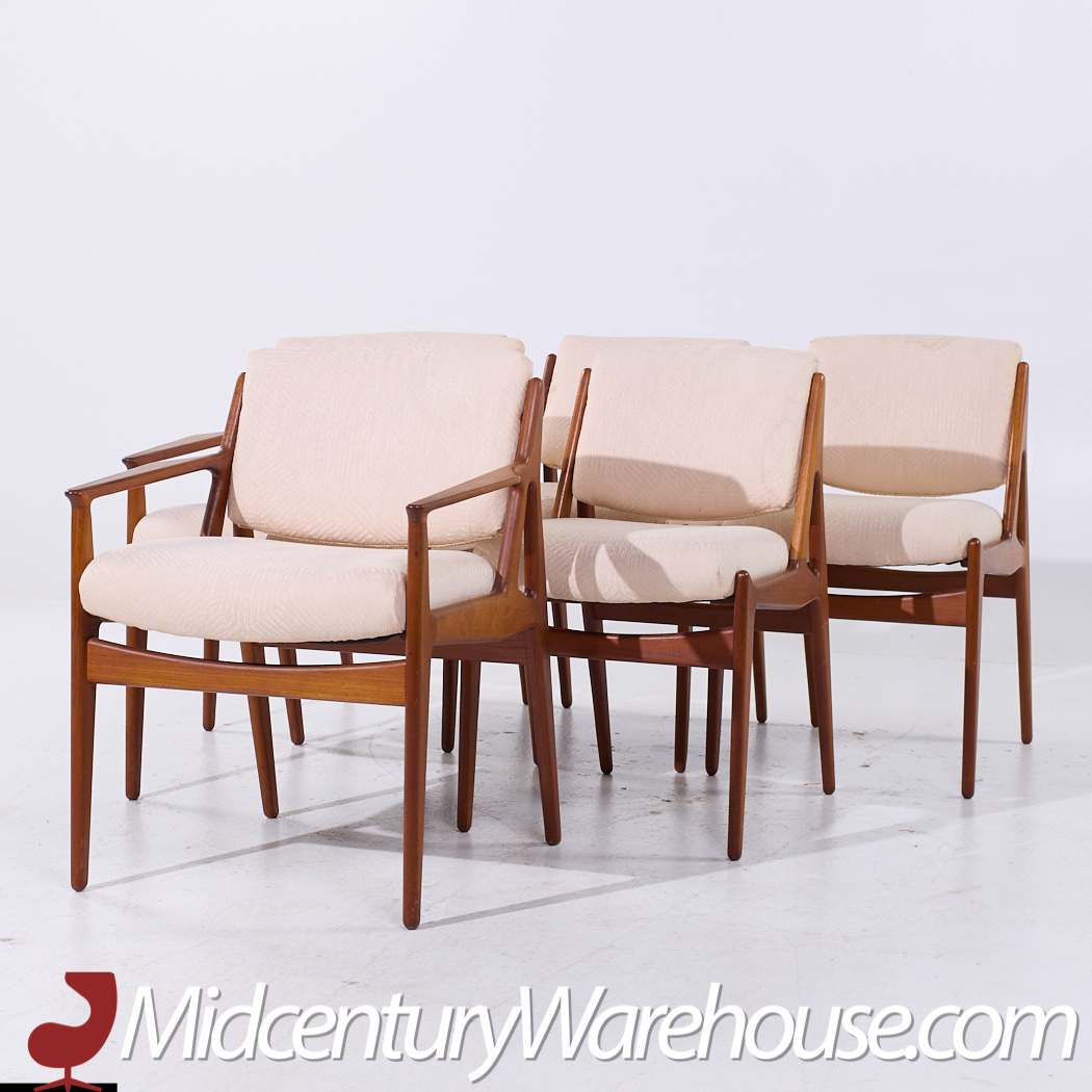 Arne Vodder for Sibast Elle and Ella Mid Century Teak Side and Captains Dining Chairs - Set of 6