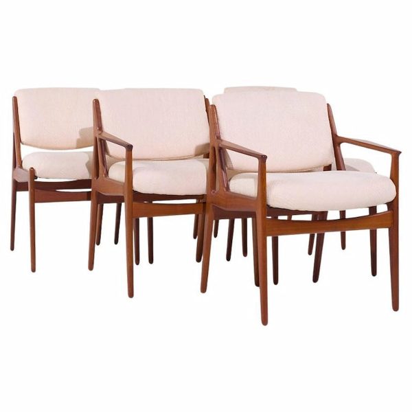 Arne Vodder for Sibast Elle and Ella Mid Century Teak Side and Captains Dining Chairs - Set of 6