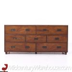 Baker Furniture Mid Century Walnut Campaign Lowboy Dresser