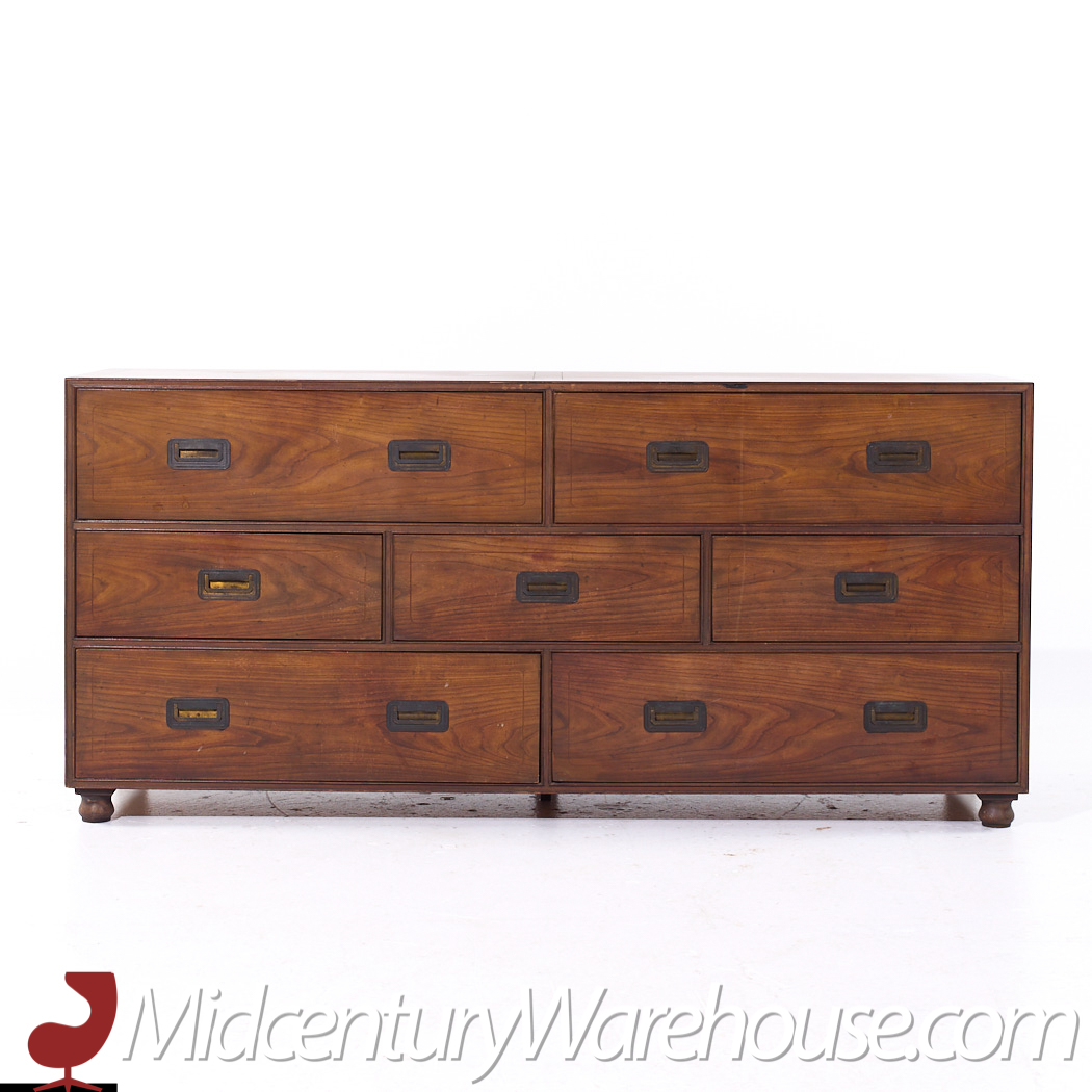 Baker Furniture Mid Century Walnut Campaign Lowboy Dresser