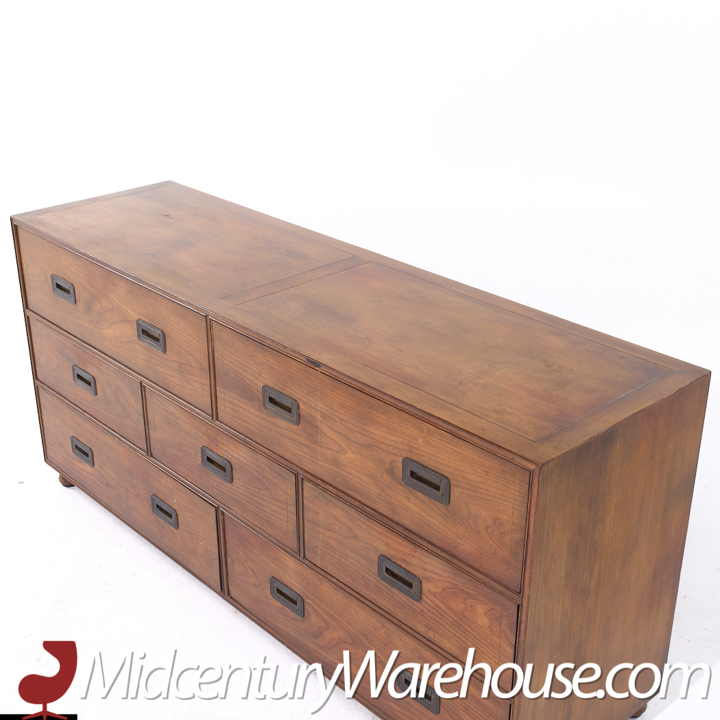 Baker Furniture Mid Century Walnut Campaign Lowboy Dresser