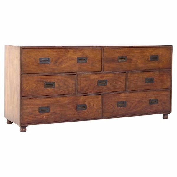 baker furniture mid century walnut campaign lowboy dresser