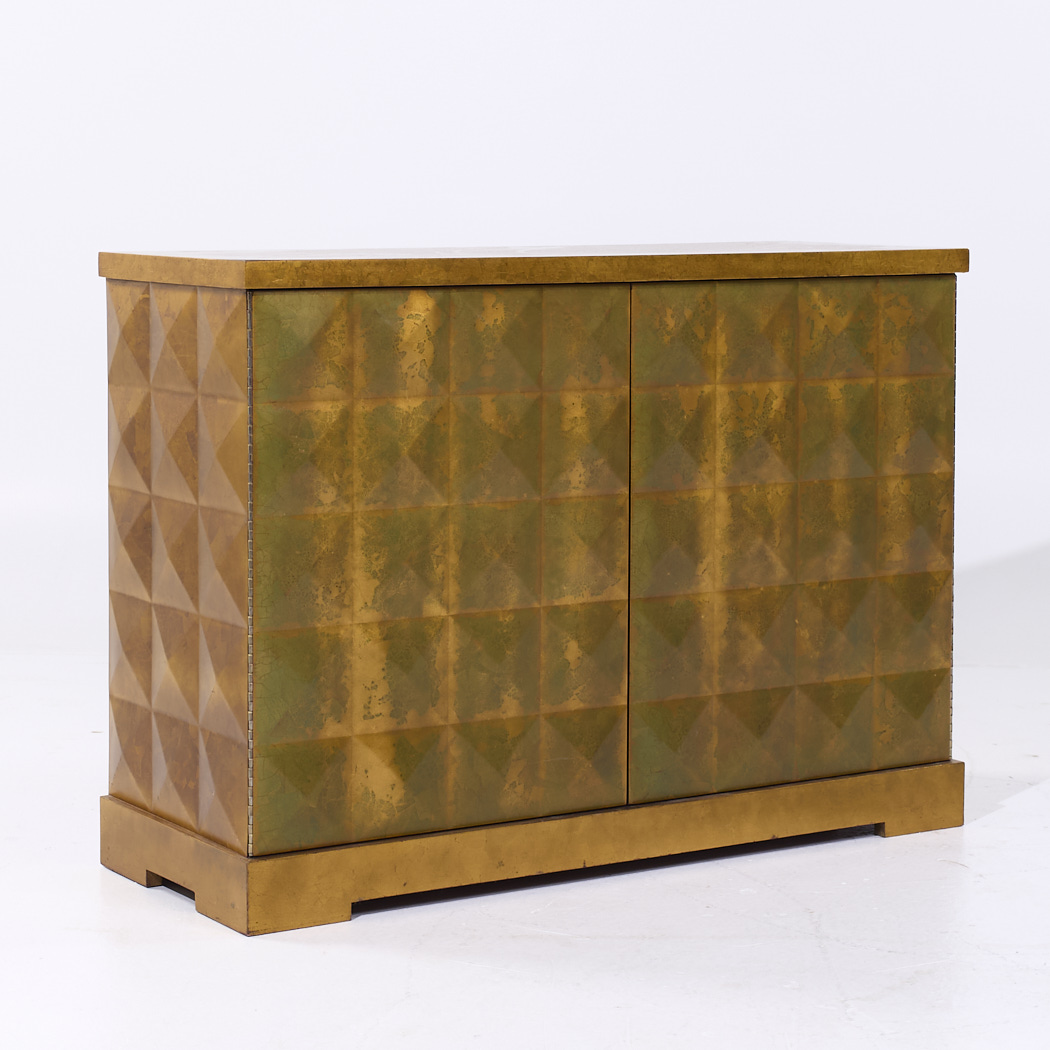 Barbara Barry for Baker Mid Century Diamond Gold Leaf Cabinet Credenza
