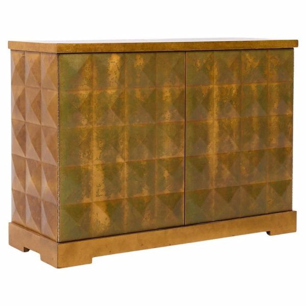 Barbara Barry for Baker Mid Century Diamond Gold Leaf Cabinet Credenza