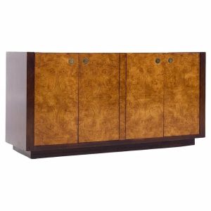 century furniture mid century burlwood and brass credenza