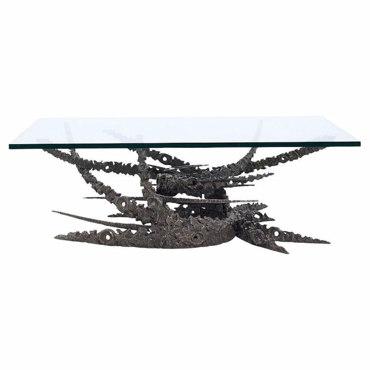 Daniel Gluck Mid Century Bronze Brutalist Swirl Coffee Table