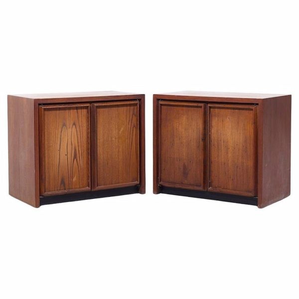 dillingham mid century pecky cypress nightstands - pair