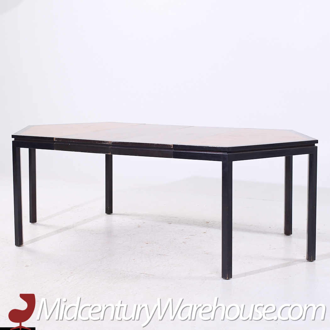 Edward Wormley for Dunbar Mid Century Hexagonal Rosewood and Ebonized Mahogany Expanding Dining Table with 2 Leaves