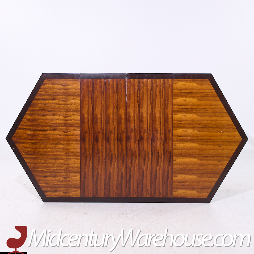 Edward Wormley for Dunbar Mid Century Hexagonal Rosewood and Ebonized Mahogany Expanding Dining Table with 2 Leaves