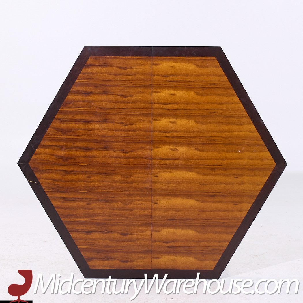 Edward Wormley for Dunbar Mid Century Hexagonal Rosewood and Ebonized Mahogany Expanding Dining Table with 2 Leaves