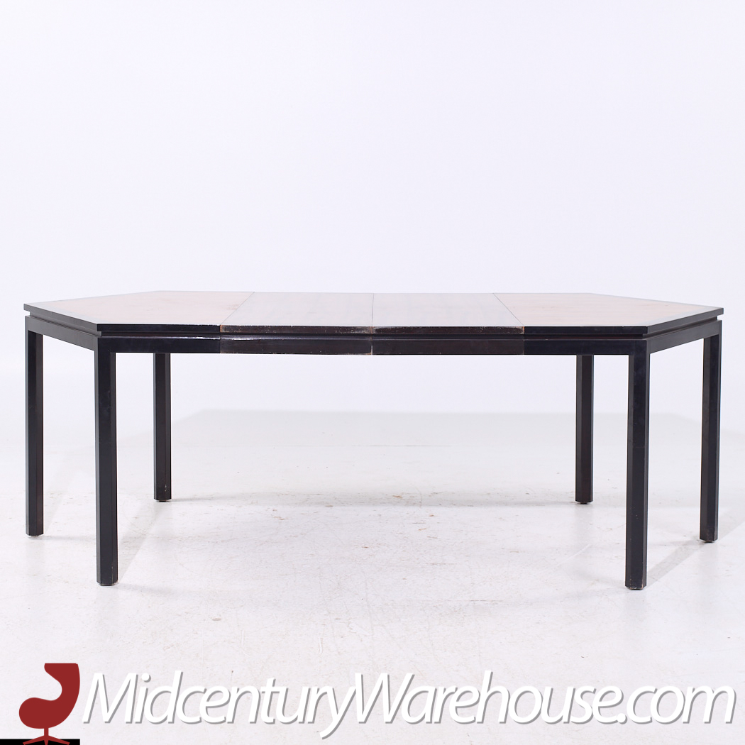 Edward Wormley for Dunbar Mid Century Hexagonal Rosewood and Ebonized Mahogany Expanding Dining Table with 2 Leaves