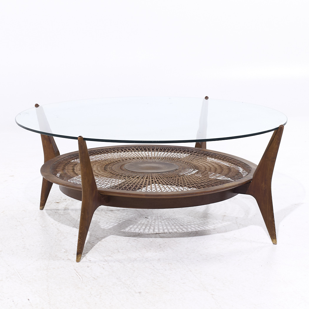 Enro Fabry Mid Century Walnut and Cane Coffee Table