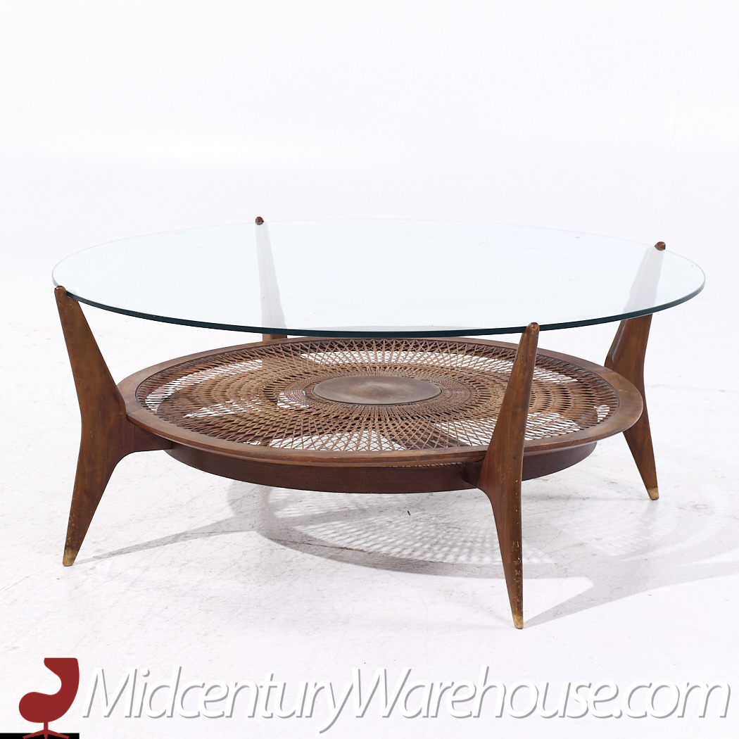 Enro Fabry Mid Century Walnut and Cane Coffee Table