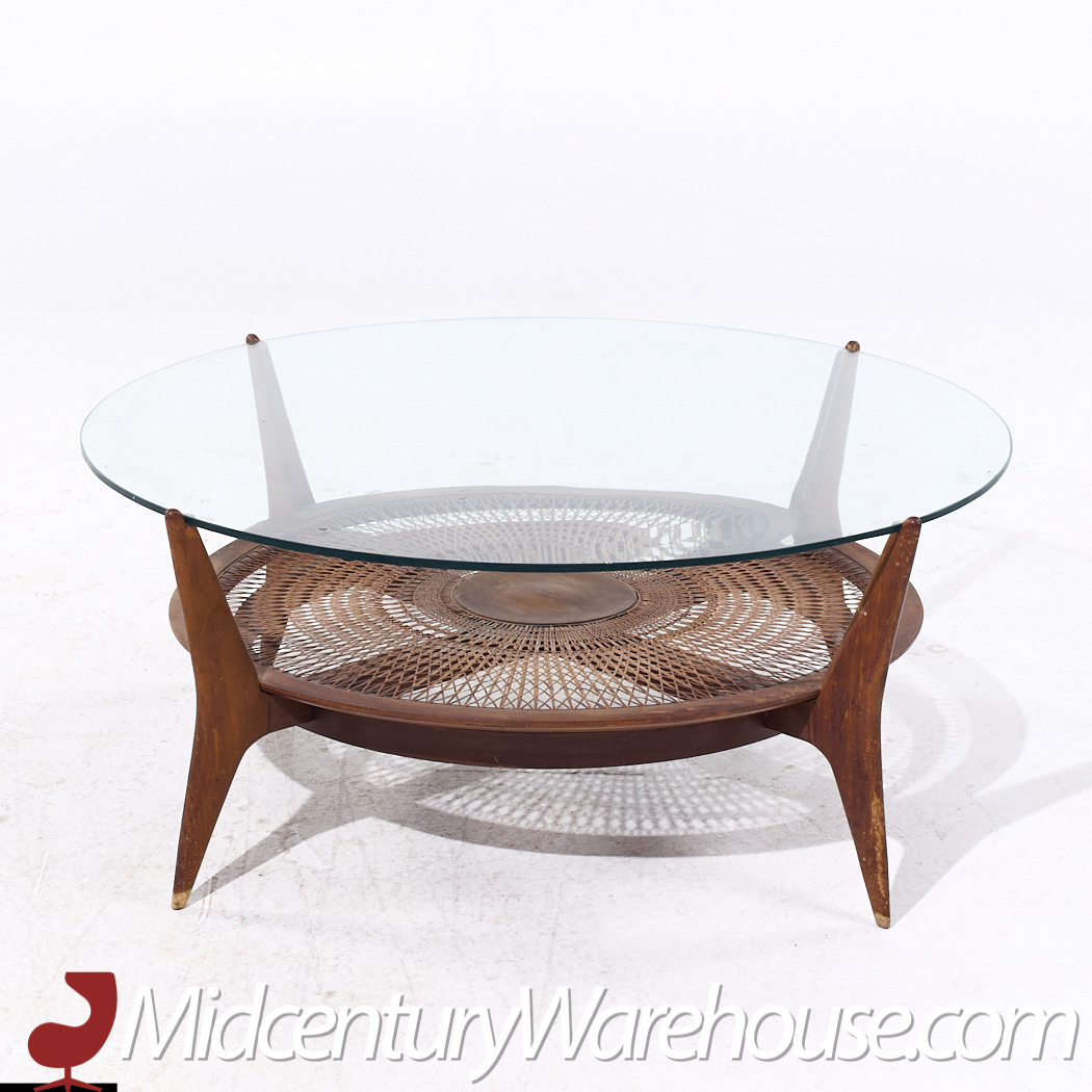 Enro Fabry Mid Century Walnut and Cane Coffee Table