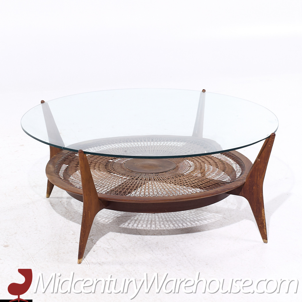 Enro Fabry Mid Century Walnut and Cane Coffee Table