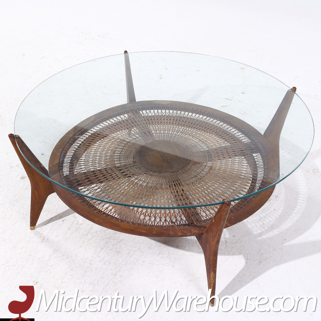 Enro Fabry Mid Century Walnut and Cane Coffee Table