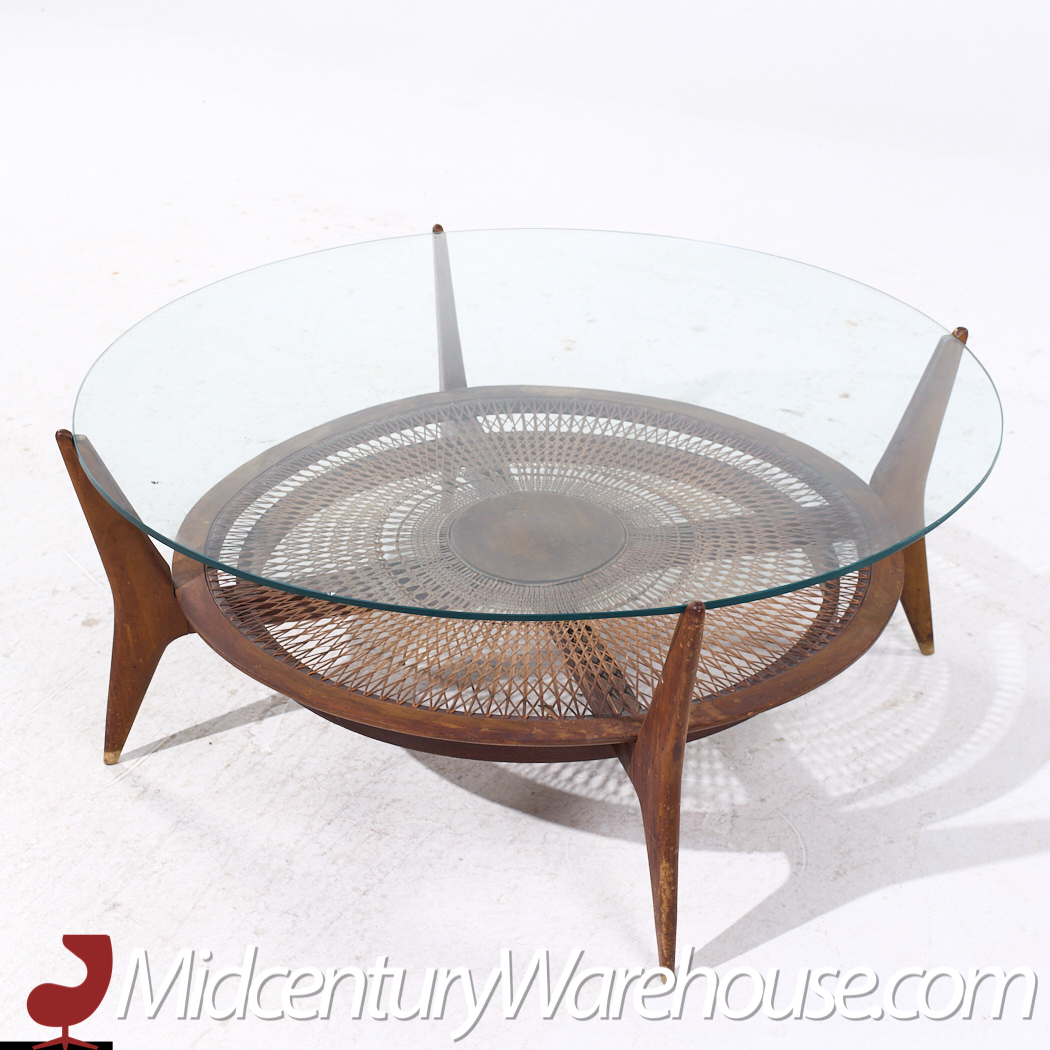 Enro Fabry Mid Century Walnut and Cane Coffee Table