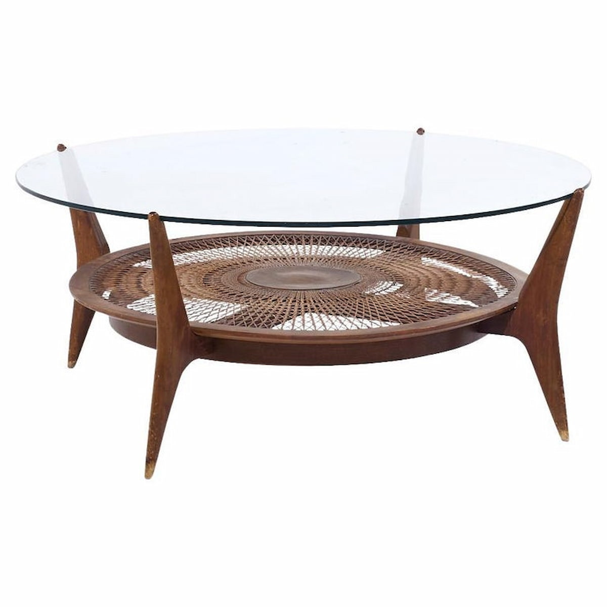 Erno Fabry Mid Century Walnut and Cane Coffee Table