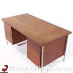 Florence Knoll Mid Century Walnut and Chrome Executive Desk