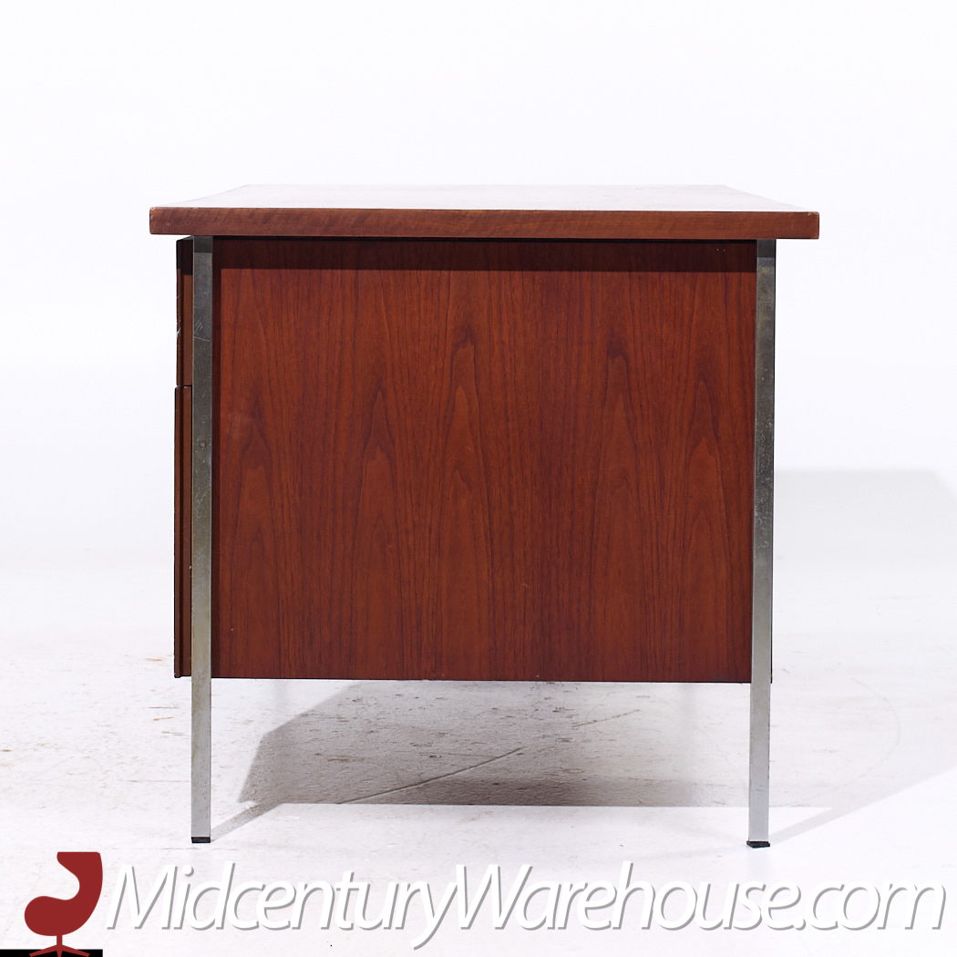 Florence Knoll Mid Century Walnut and Chrome Executive Desk