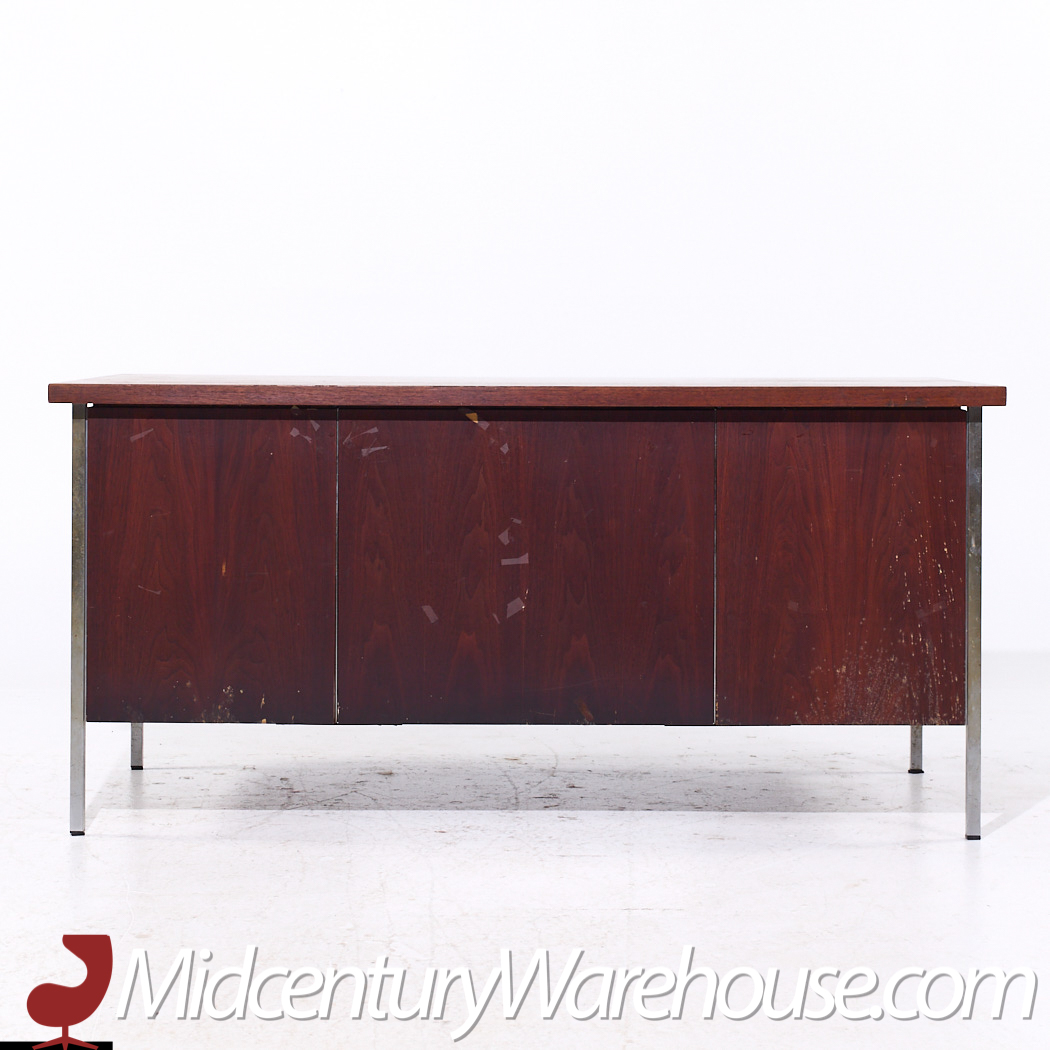 Florence Knoll Mid Century Walnut and Chrome Executive Desk