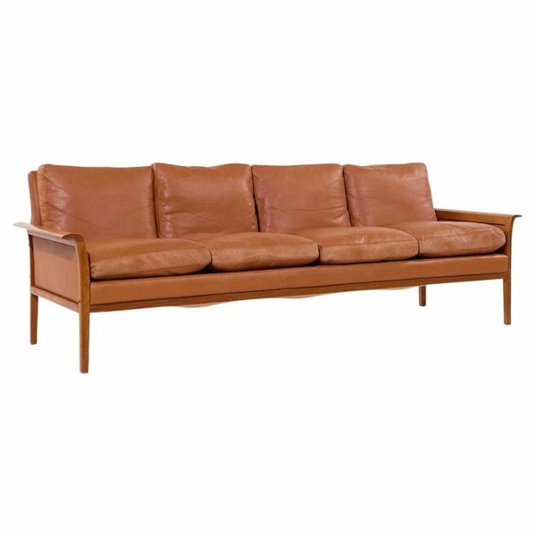 fredrik kayser model-934 mid century teak and leather sofa