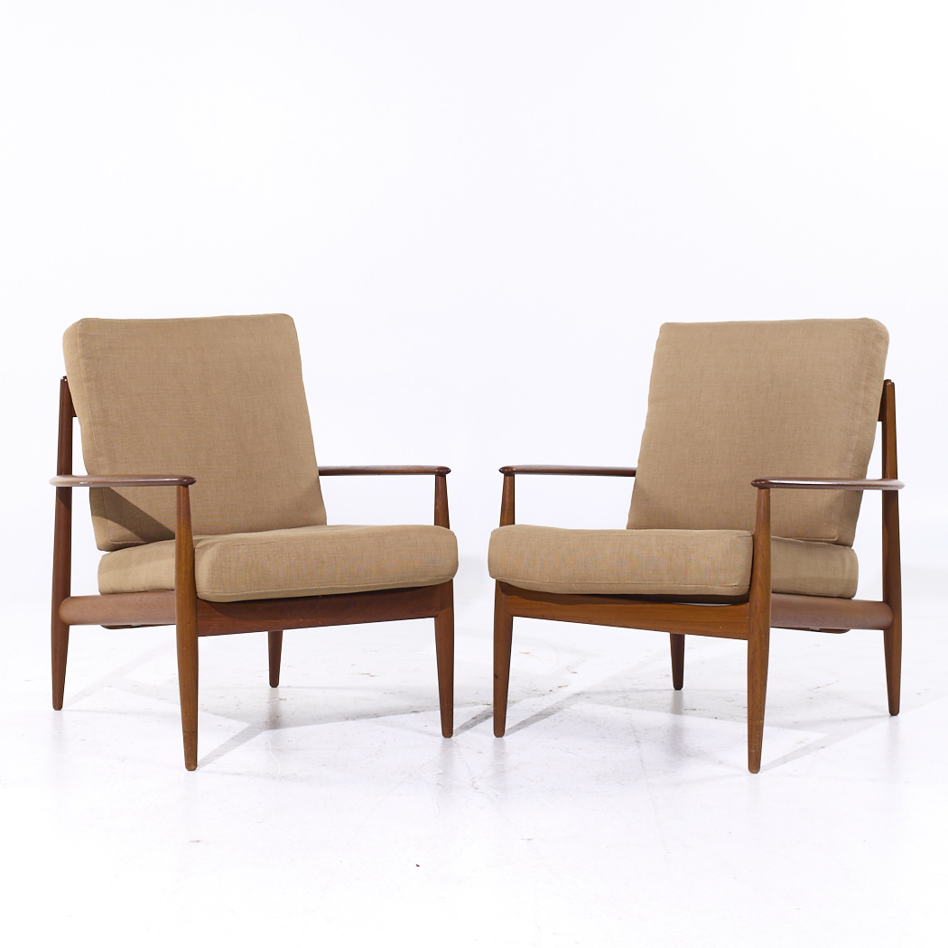 Grete Jalk for France and Son F118 Mid Century Danish Teak Lounge Chairs - Pair