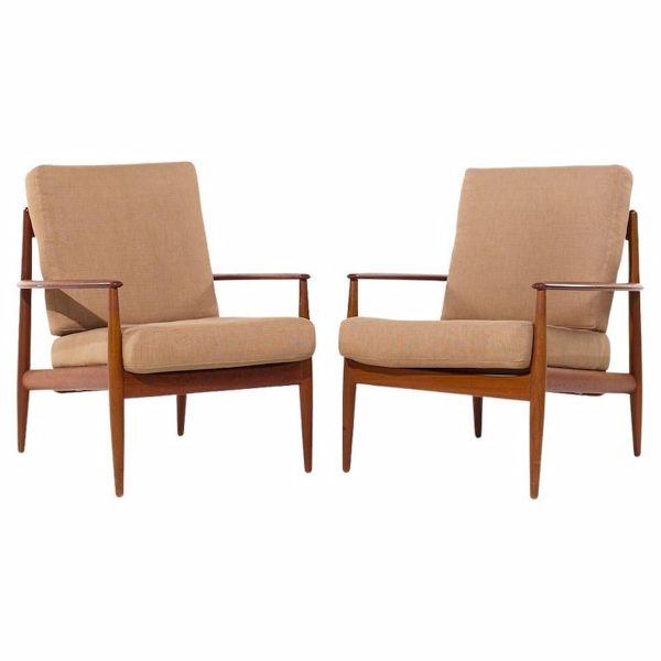 Grete Jalk for France and Son F118 Mid Century Danish Teak Lounge Chairs - Pair