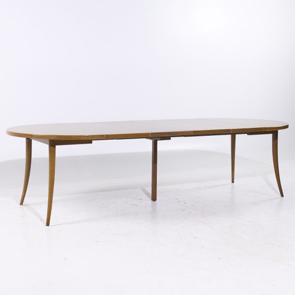 Harvey Probber Mid Century Bleached Mahogany Expanding Saber Leg Dining Table with 4 Leaves