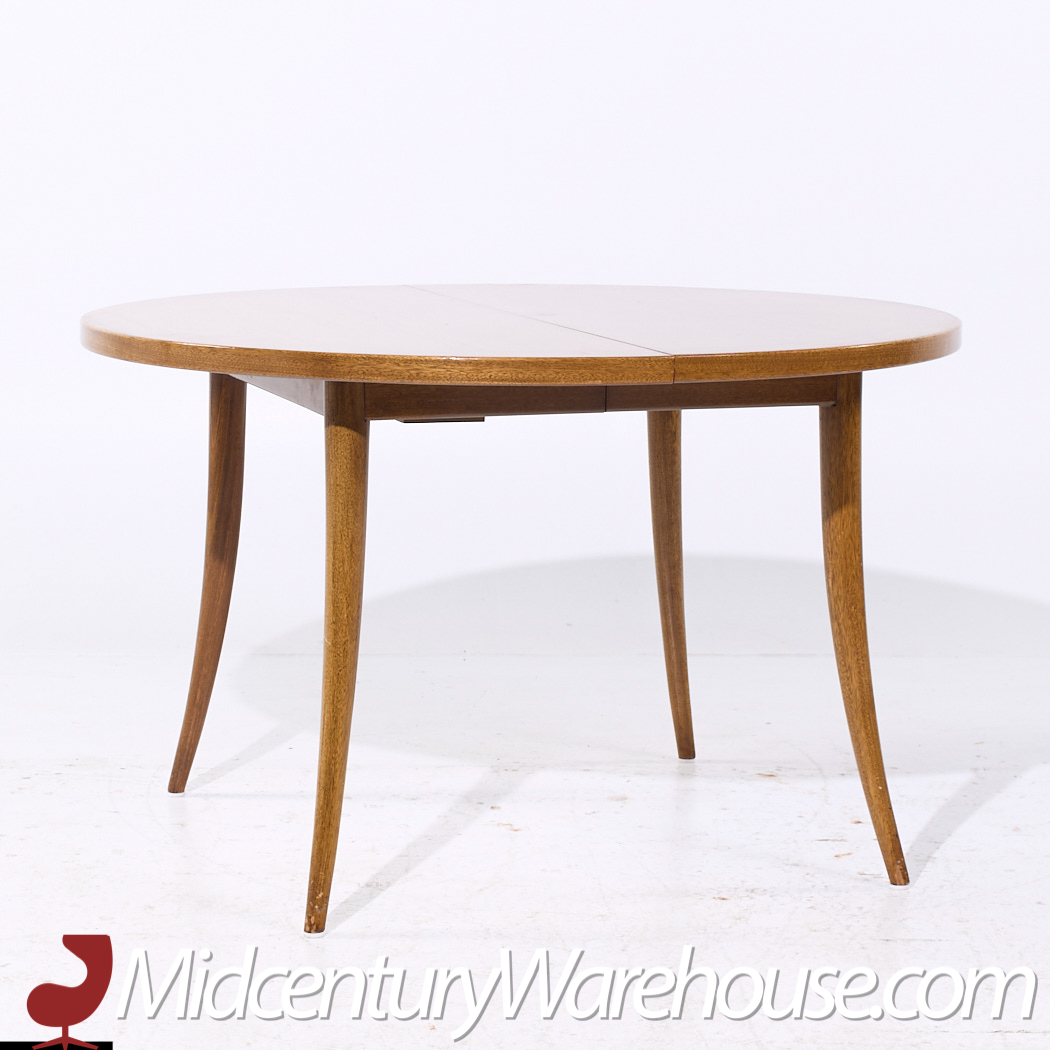 Harvey Probber Mid Century Bleached Mahogany Expanding Saber Leg Dining Table with 4 Leaves